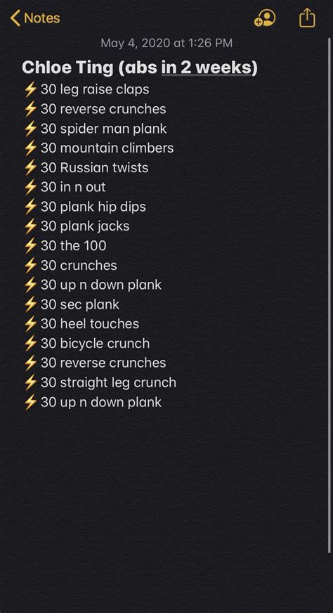 Chloe Ting workout exercise list